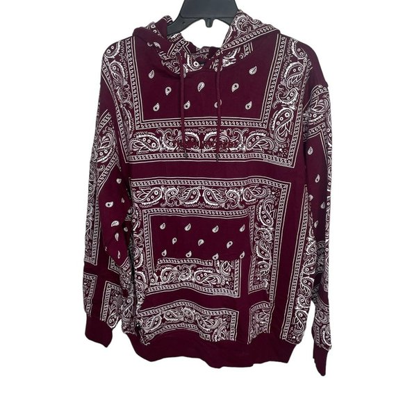 The Hundreds Other - The Hundreds Burgundy Red Paisley Bandana Print Pullover Hoodie